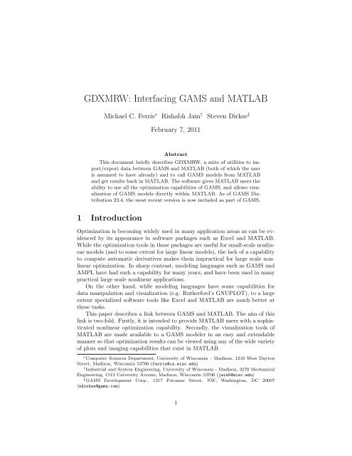 GDXMRW: Interfacing GAMS and MATLAB