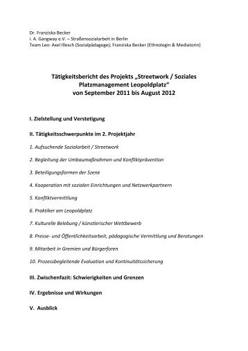 Tätigkeitsbericht Soziales Platzmanagement ... - Gangway eV