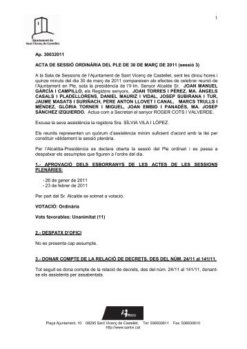 Acta del ple del 30 de març de - Ajuntament de Sant Vicenç de ...
