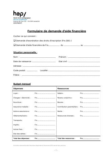 Formulaire de demande d'aide financière - HEP Vaud