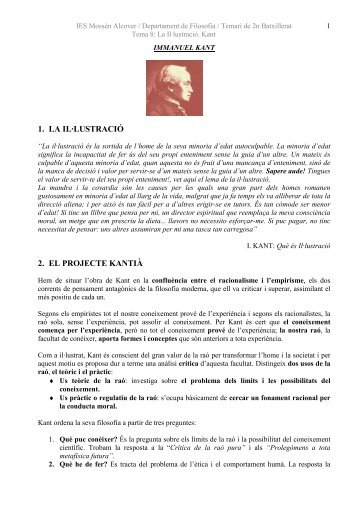 1. LA IL·LUSTRACIÓ 2. EL PROJECTE KANTIÀ - IES Puig de sa Font