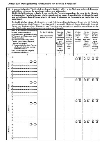 Anlage zum Wohngeldantrag für Haushalte mit mehr als 4 Personen