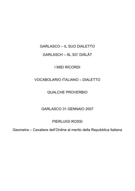 il suo dialetto garlasch - Comune di Garlasco