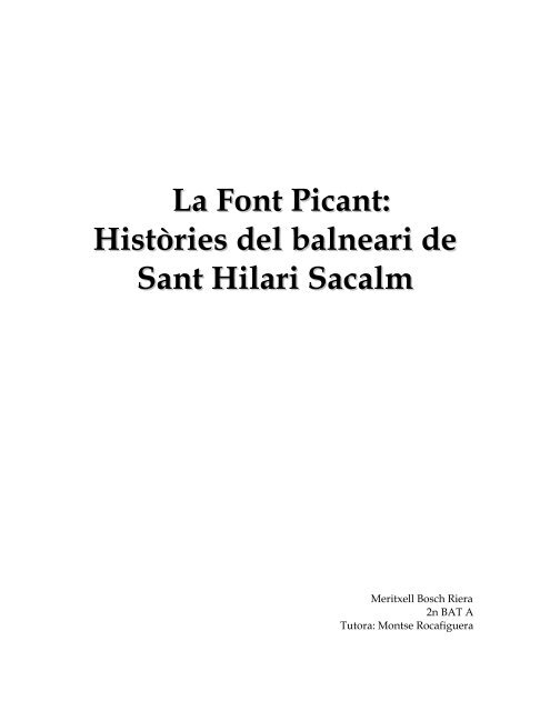 La Font Picant: Històries del balneari de Sant Hilari Sacalm - UdG