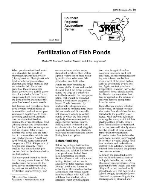 SRAC 0471: Fertilization of Fish Ponds