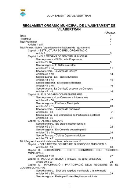 REGLAMENT ORGÀNIC MUNICIPAL DE L’AJUNTAMENT DE VILABERTRAN