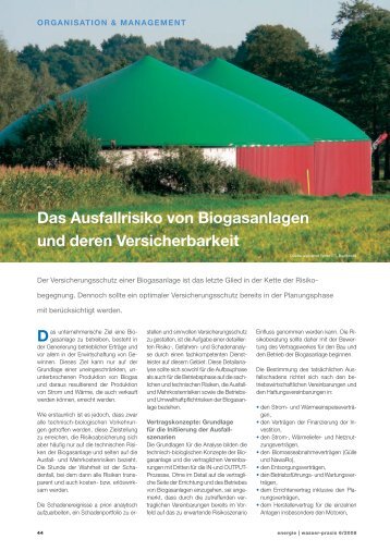 D Das Ausfallrisiko von Biogasanlagen und deren Versicherbarkeit