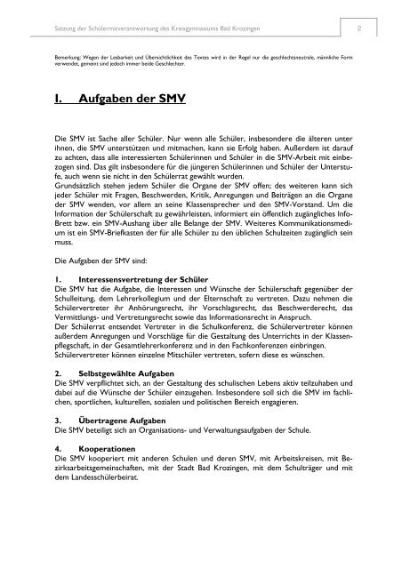 SMV-Satzung KGBK Endfassung 1 - Kreisgymnasium Bad Krozingen