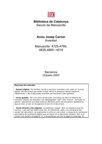 Secció de Manuscrits Arxiu Josep Carner Inventari Ma 9, 4835-4885 ...