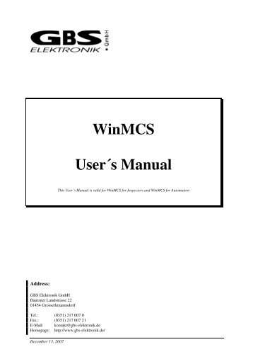 WinMCS User´s Manual - GBS Elektronik GmbH