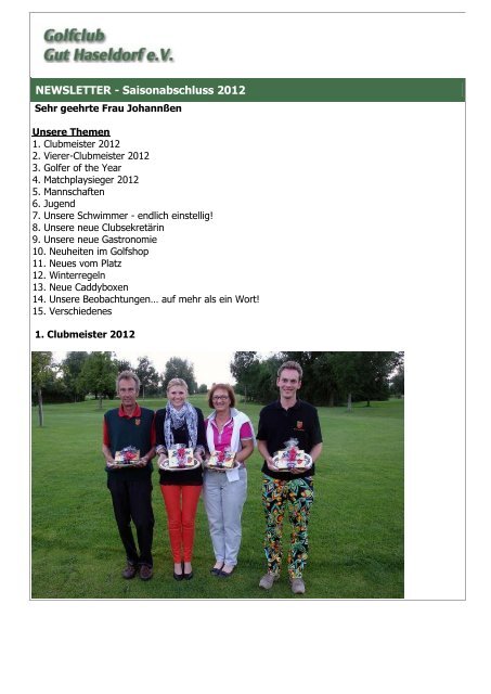 NEWSLETTER - Saisonabschluss 2012 - Golfplatz GC  Gut ...