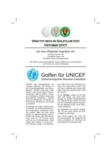 Golfen für UNICEF - Golfclub Hof eV