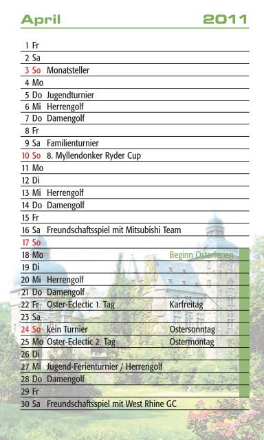 Termin- und Wettspielkalender 2011 - Golfclub Schloss Myllendonk eV