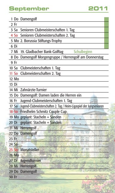 Termin- und Wettspielkalender 2011 - Golfclub Schloss Myllendonk eV