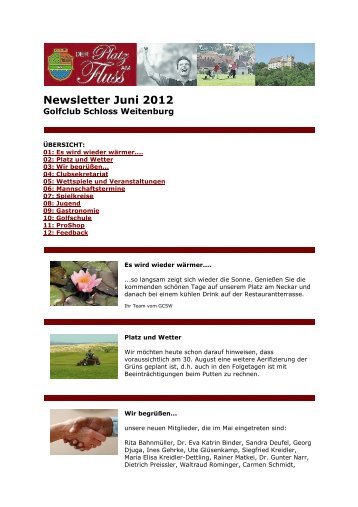 Newsletter Juni 2012 - Golfclub Schloss Weitenburg AG