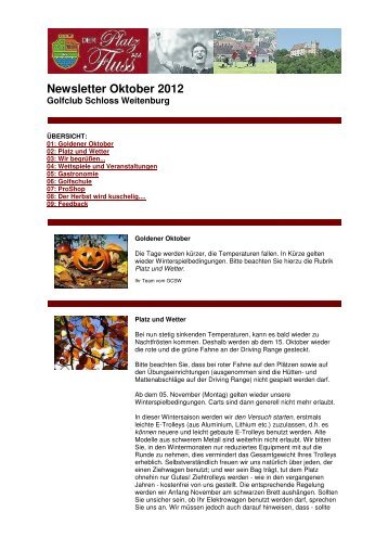 Newsletter Oktober 2012 - Golfclub Schloss Weitenburg AG