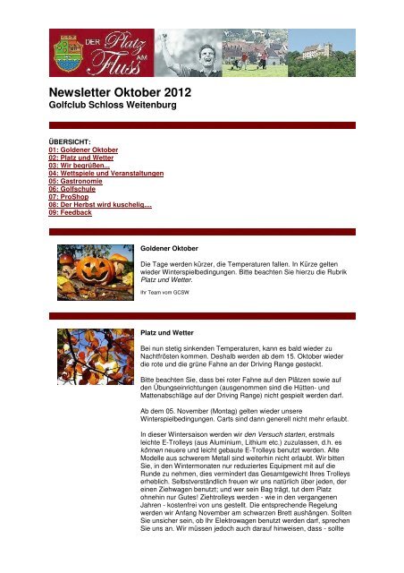 Newsletter Oktober 2012 - Golfclub Schloss Weitenburg AG