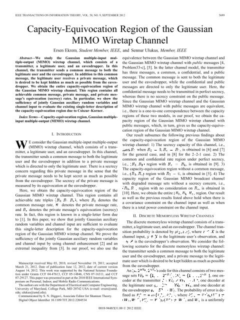 Capacity-Equivocation Region of the Gaussian MIMO Wiretap ...