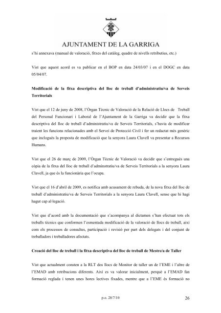 ACTA DE LA SESSIÓ ORDINÀRIA DEL PLE DE L'AJUNTAMENT ...