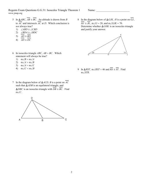 G.G.31: Isosceles Triangle Theorem 1: Investigate, justify ... - JMap