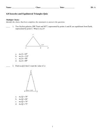 ExamView - 4.8 Isosceles and Equilateral Triangles Quiz.tst