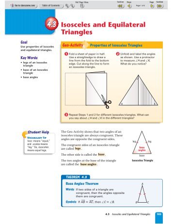 4.3 Isosceles and Equilateral Triangles