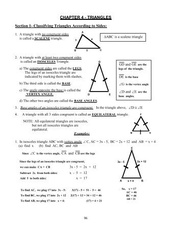 CHAPTER 4 - TRIANGLES Section 1- Classifying ... - Willets Geometry