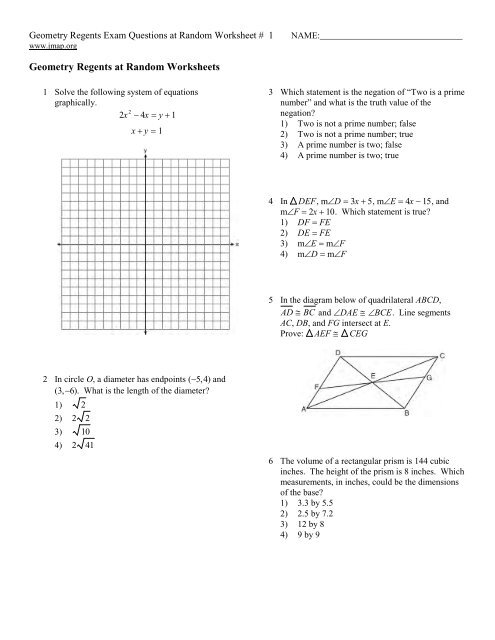 Geometry Regents at Random Worksheets - JMap