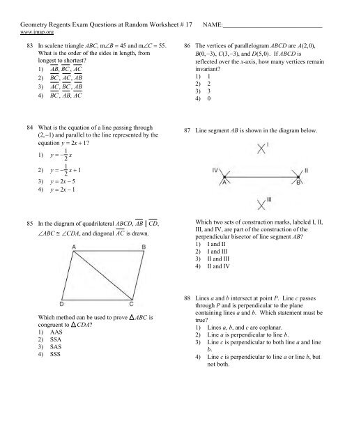 Geometry Regents at Random Worksheets - JMap