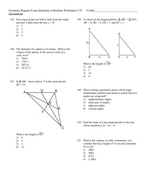 Geometry Regents at Random Worksheets - JMap