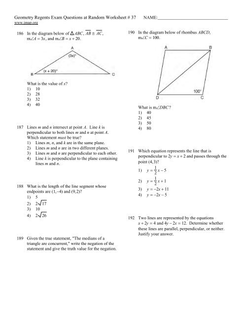 Geometry Regents at Random Worksheets - JMap