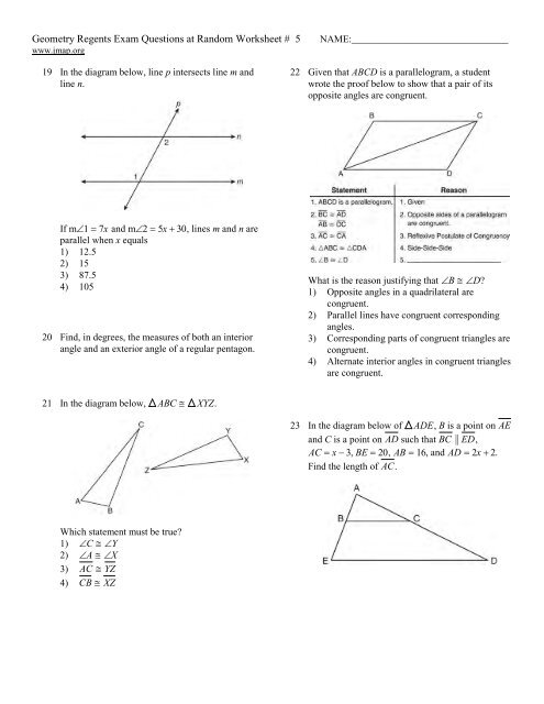 Geometry Regents at Random Worksheets - JMap