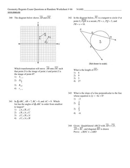 Geometry Regents at Random Worksheets - JMap