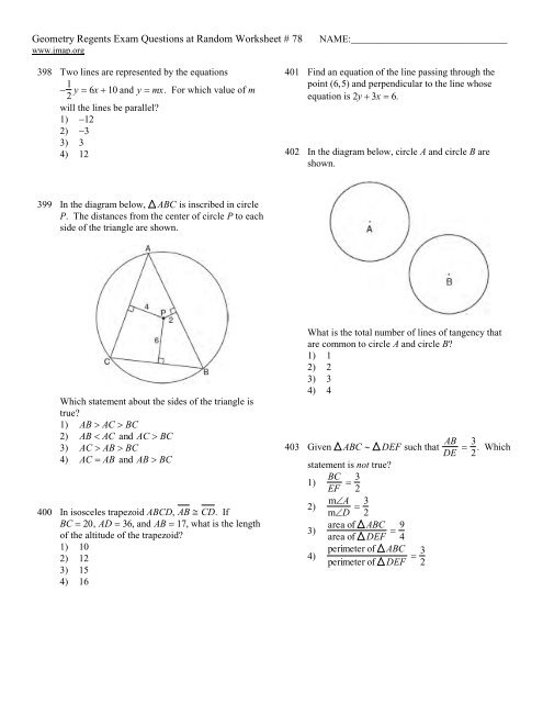 Geometry Regents at Random Worksheets - JMap