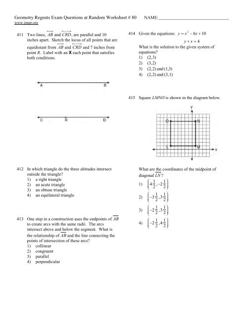 Geometry Regents at Random Worksheets - JMap