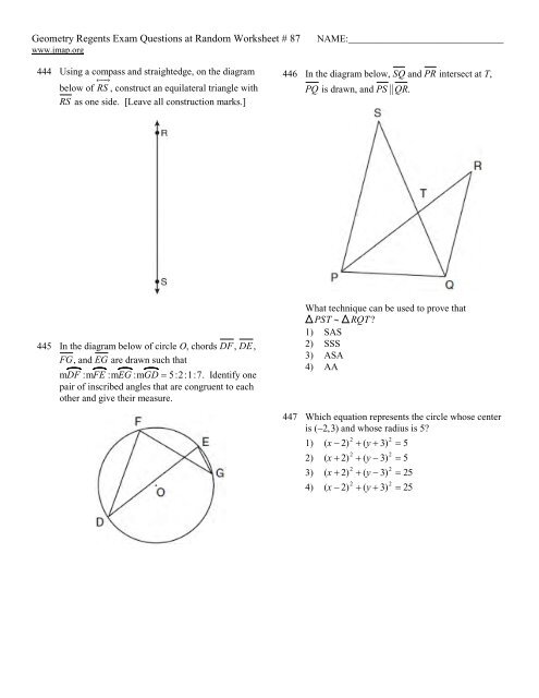 Geometry Regents at Random Worksheets - JMap