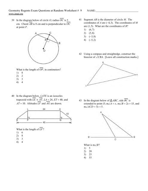 Geometry Regents at Random Worksheets - JMap