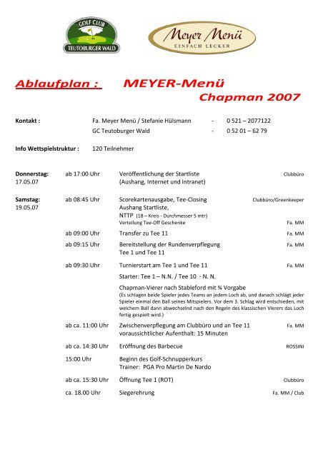 MEYER-Menü - im Golf Club Teutoburger Wald