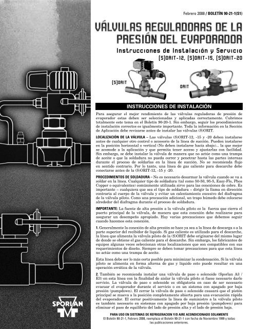 Instrucciones de Instalación y Servicio - Parker