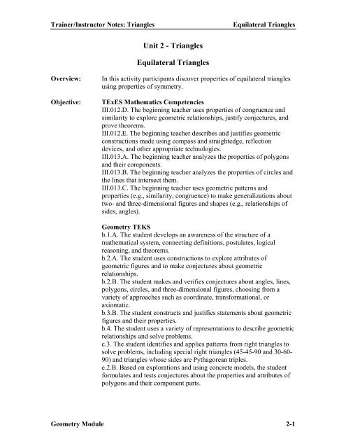 Unit 2 - Triangles Equilateral Triangles