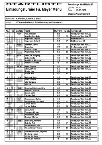 startliste - im Golf Club Teutoburger Wald