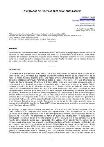 los estados del yo y las tres funciones básicas - eric berne