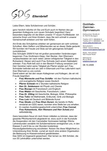 Elternbrief! - Gottlieb-Daimler-Gymnasium Stuttgart-Bad Cannstatt