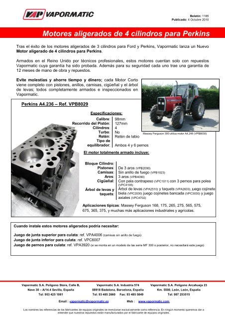Motores Aligerados De 4 Cilindros Para Perkins