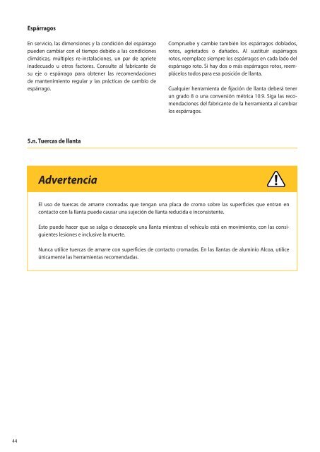 Manual de servicio para llantas Alcoa