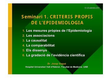 Els criteris propis de l'Epidemiologia (diapos) - Hospital Vall d'Hebron