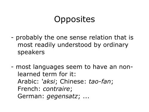 Lexical Semantics: Opposites