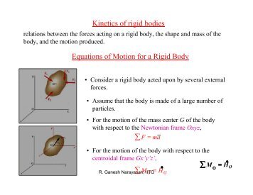 Kinetics of rigid bodies Equations of Motion for a Rigid Body ∑ ∑ ∑