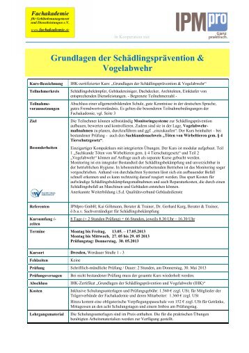 Grundlagenschulung der Schädlingsprävention & Vogelabwehr