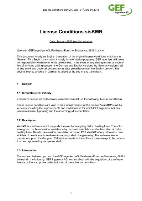 License Conditions sisKMR - GEF Ingenieur AG